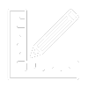 Ícono blanco de una escuadra y un lápiz cruzado sobre fondo gris azulado, representando diseño técnico, planificación o tareas de medición y dibujo.